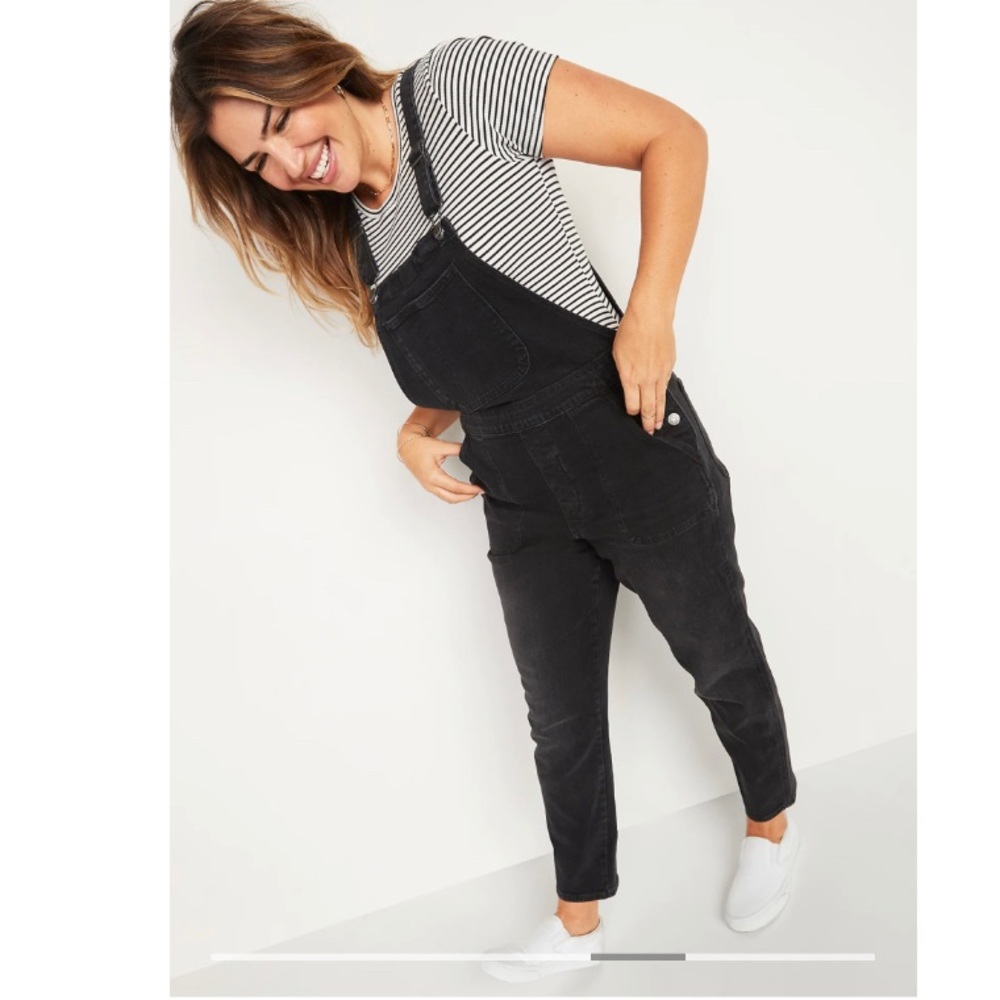 Black denim overalls